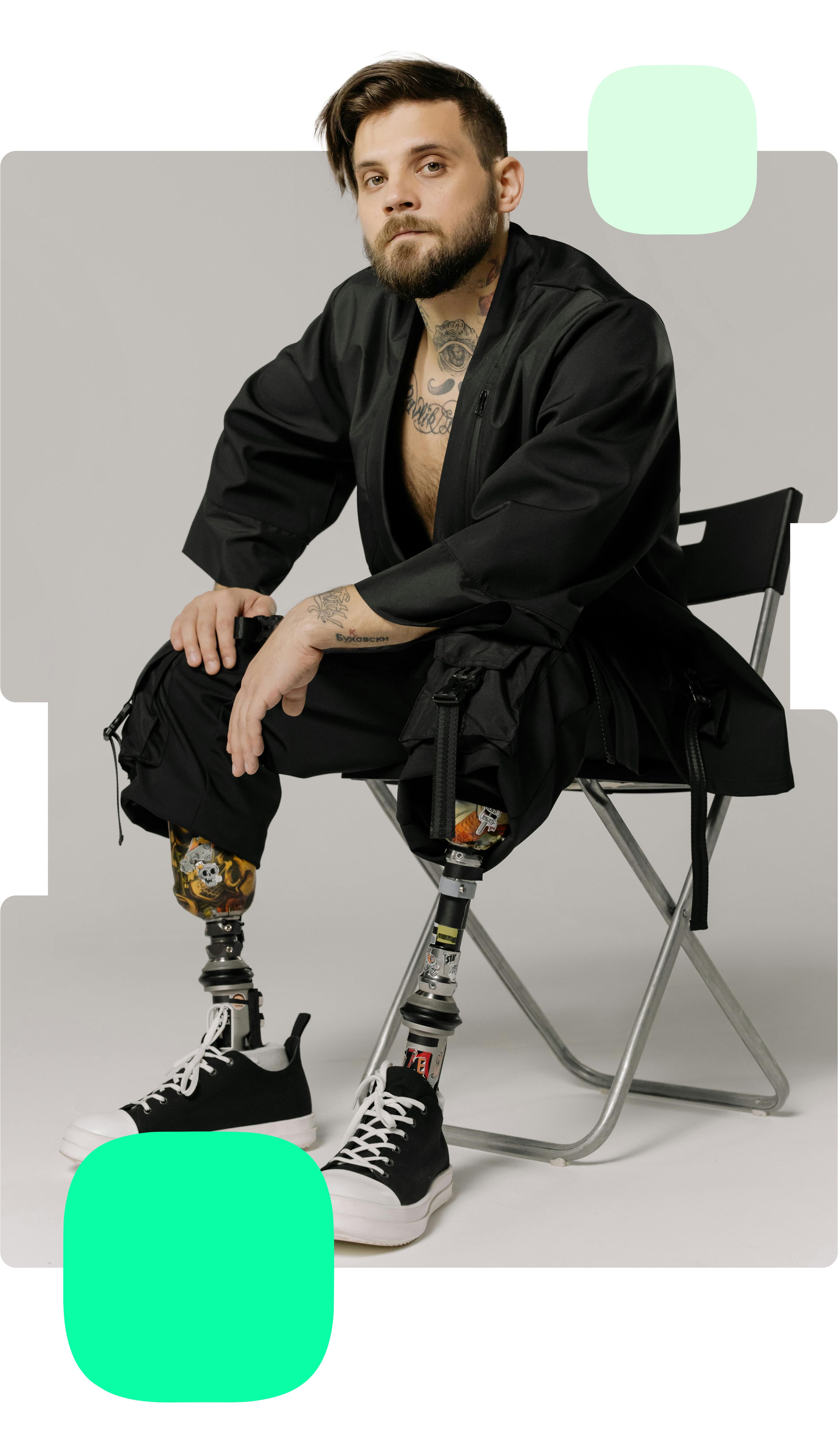 Man with prosthetic legs