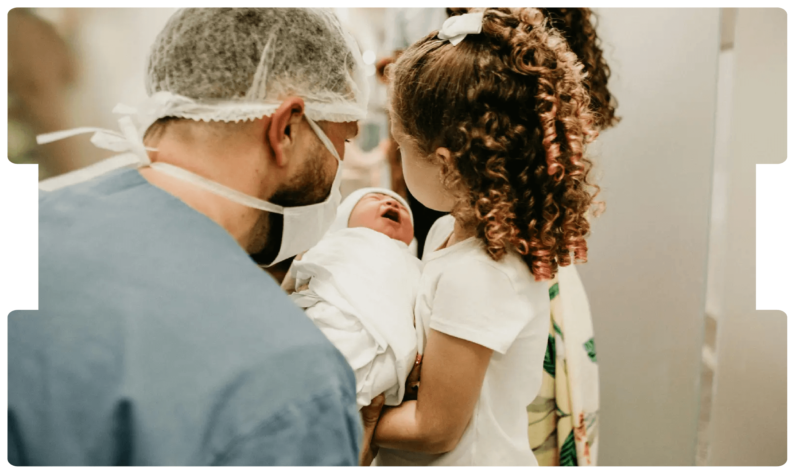 Doctor and child meeting a newborn baby, symbolising the early-life challenges and medico-legal implications of perinatal stroke.
